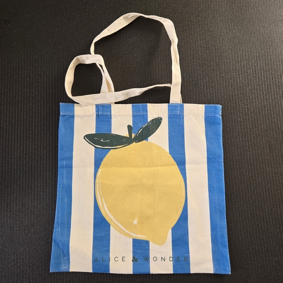 None Handbags - Alice & Wonder Blue and Yellow Striped Tote Bag